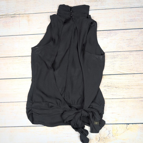VTG y2k Rocawear Ruffle halter Mock Neck Top Tie open Back Blouse Black M - Picture 6 of 8